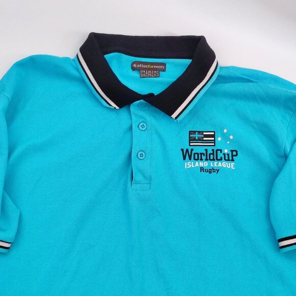 Atlas for men polo shirt men's size XL light blue rugby knit short sleeve - Picture 2 of 11